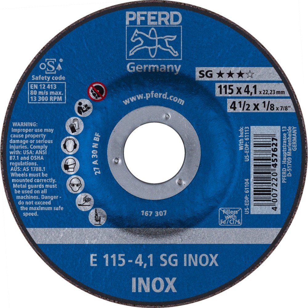 Pferd 62211423 Grinding Disc E 115-4 A 30 N SG (Stainless Steel)