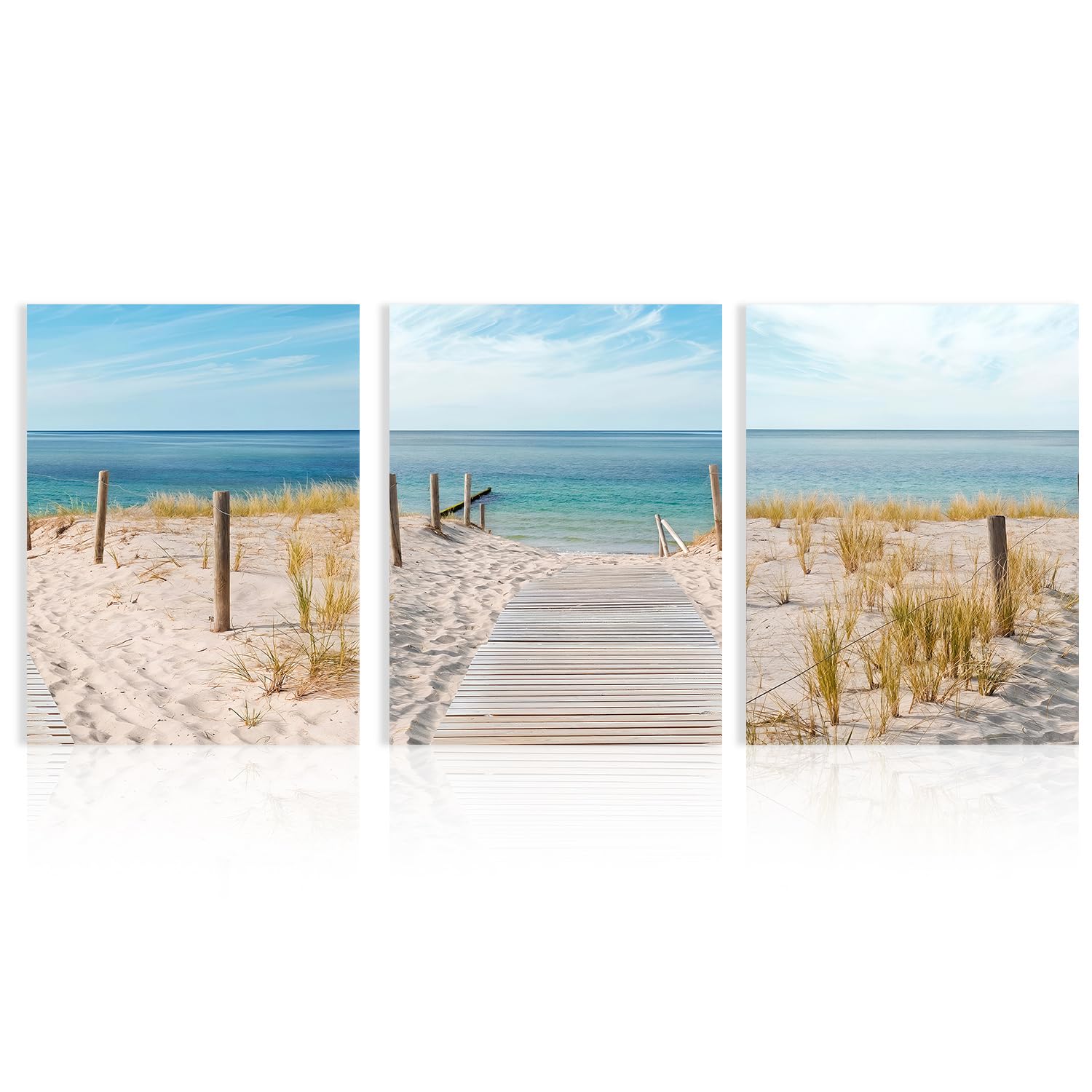 Dazzlewall 3 PCS Beach Wall Art Poster Blue Sky Sea Prints, Coastal Wall Poster for Bathroom Bedroom Decor 12x16 in Unframed