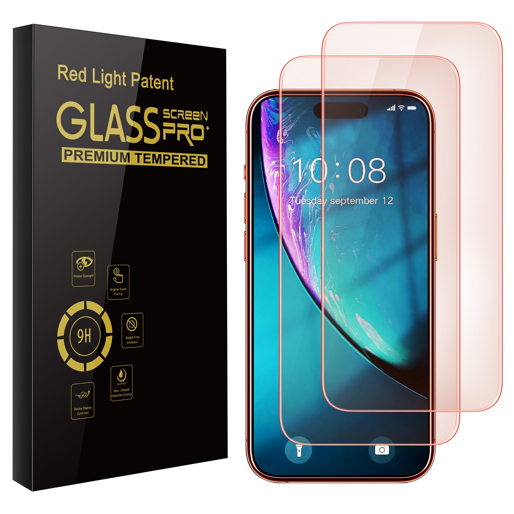Photo 1 of WASOCA 2 Pack Screen Protector for iPhone 17 Pro Max [6.9 inch] with Installation Frame, New Red Light 9H Tempered Glass Screen Protector Upgraded Protection, Anti-Blue Light