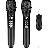 K28 Rechargeable Wireless Microphone Karaoke Cordless Microphone with Volume & Echo Control and Receiver, UHF Handheld Dynamic Microphone for Singing Karaoke Speech, Black