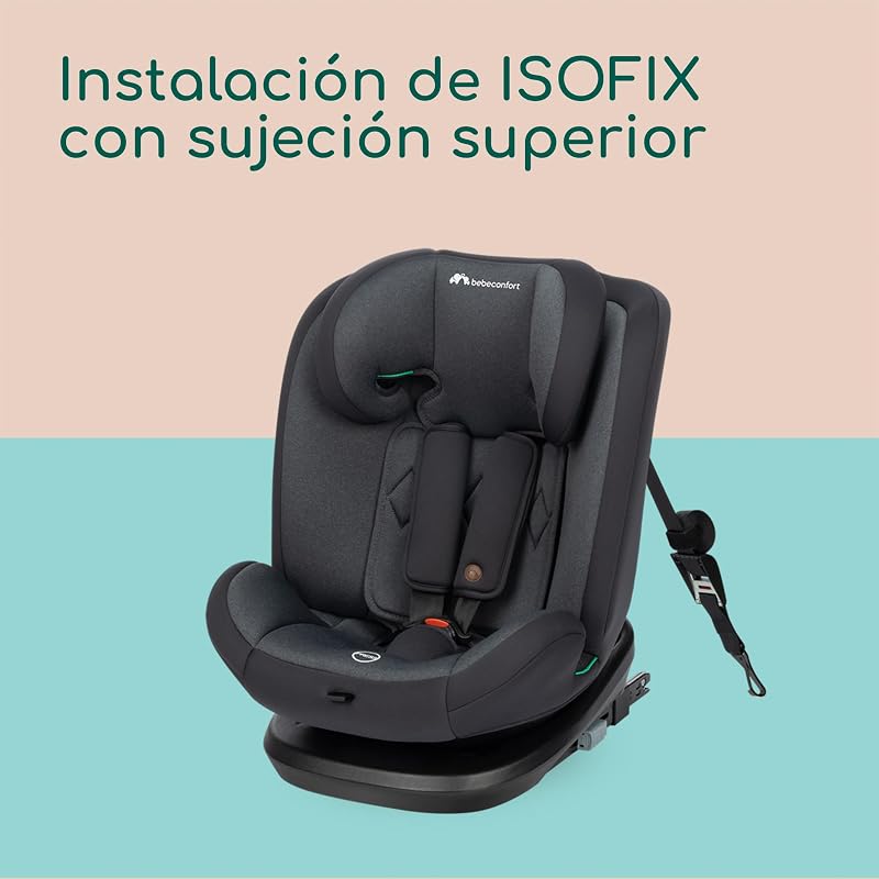 Ever Fix i-Size Silla de coche isofix grupo 123 reclinable 4 posiciones, protectores laterales, para niños de 15 meses a 12 años, Tinted Black