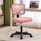 DUMOS Armless Small Desk Chairs, Ergonomic Home Office Mesh Chairs | Adjustable Mid Back, Swivel Rolling Task, Computer Work Vanity Small Spaces, Pink