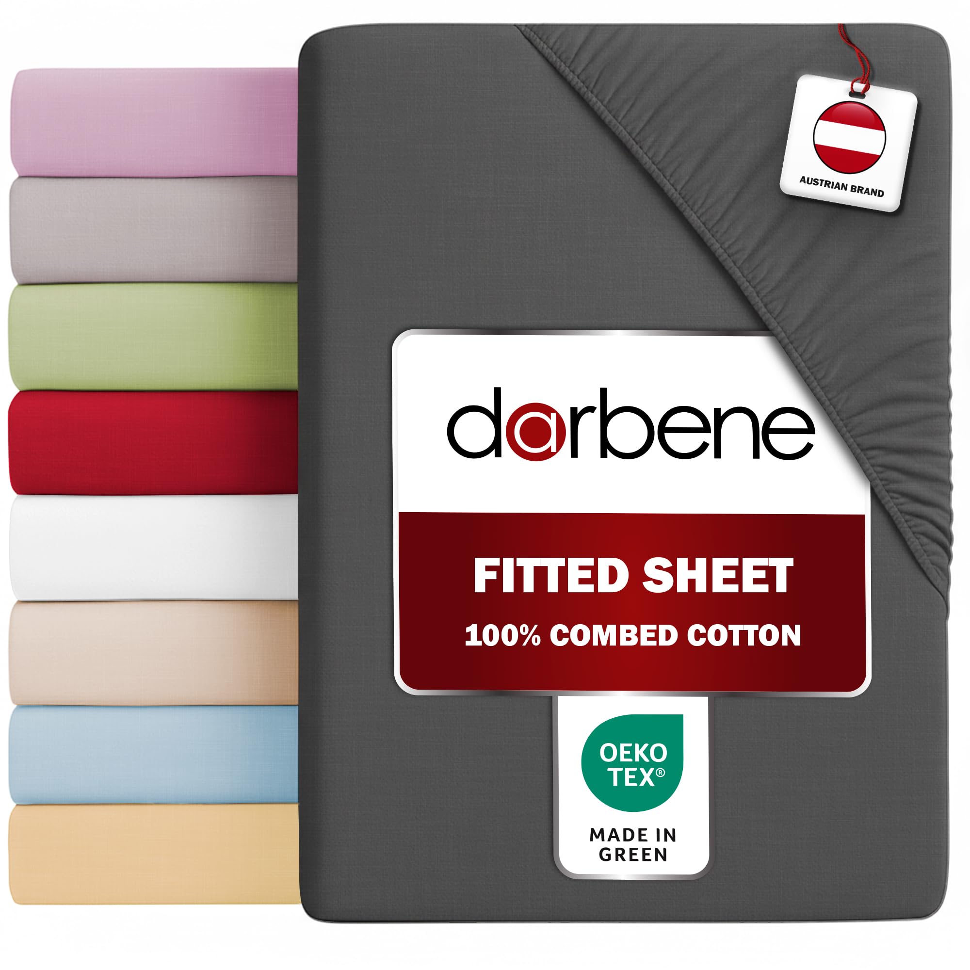 DarBene Fitted Sheet - Premium Jersey Cotton - Extra Soft - Extra Deep Fit up to 30 cm - OEKO-TEX "Made in Green" Certified - Fitted Bed Sheets - Fitted Sheets - Size 90 x 200 x 30cm - Anthracite