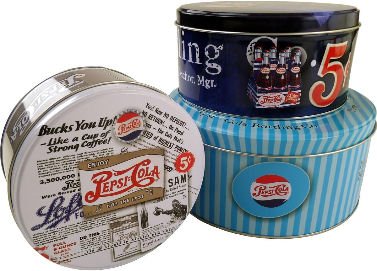 Set of 3 Round Novelty Retro Cake & Biscuit Storage Tins 20cm, 17cm