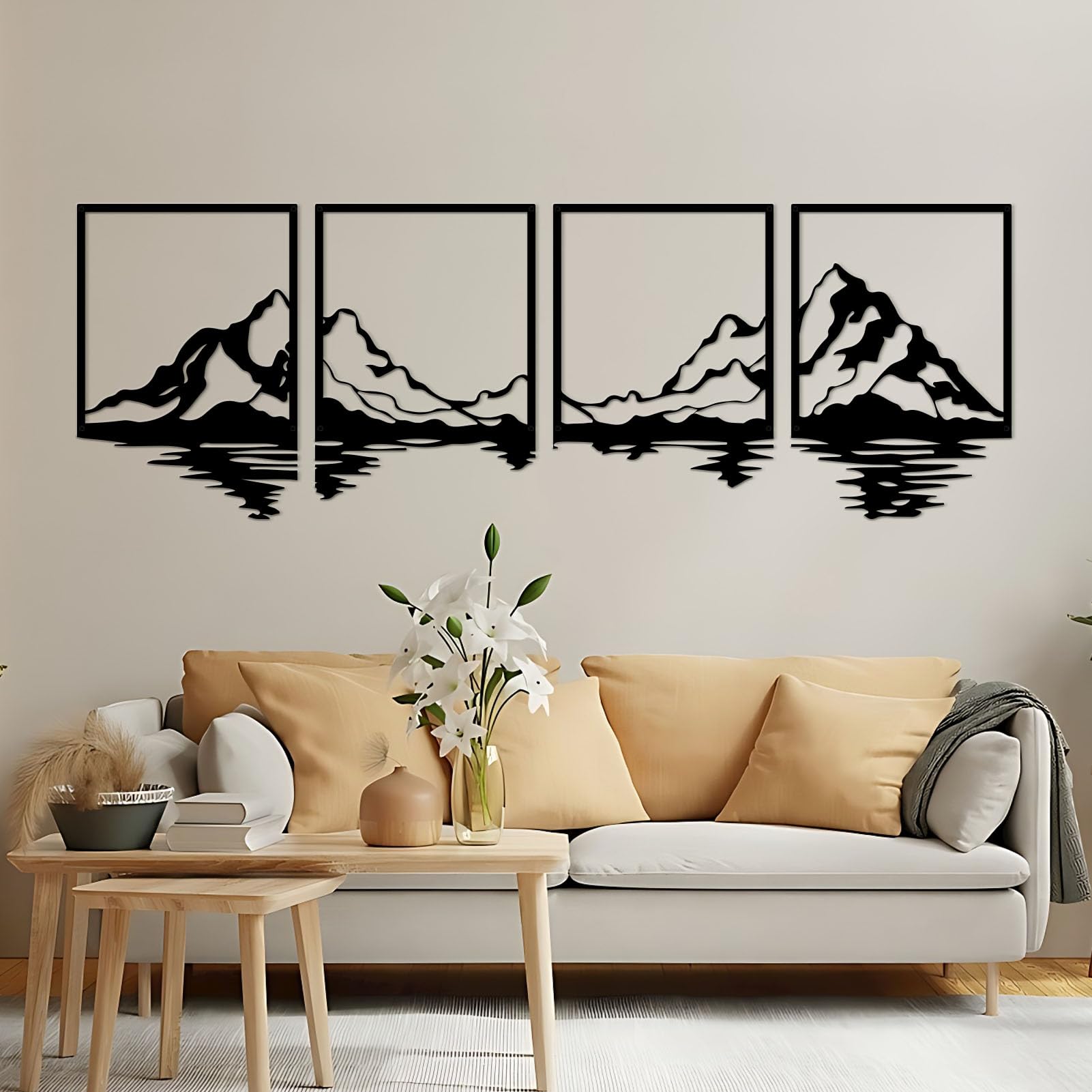 ESTART 4 PCS Metal Wall Art, Large Mountains Wall Decor, Forest Decorative Painting Suitable For Living Room, Bedroom, Office Indoor And Outdoor (180x56 cm, Mountain Rivers)