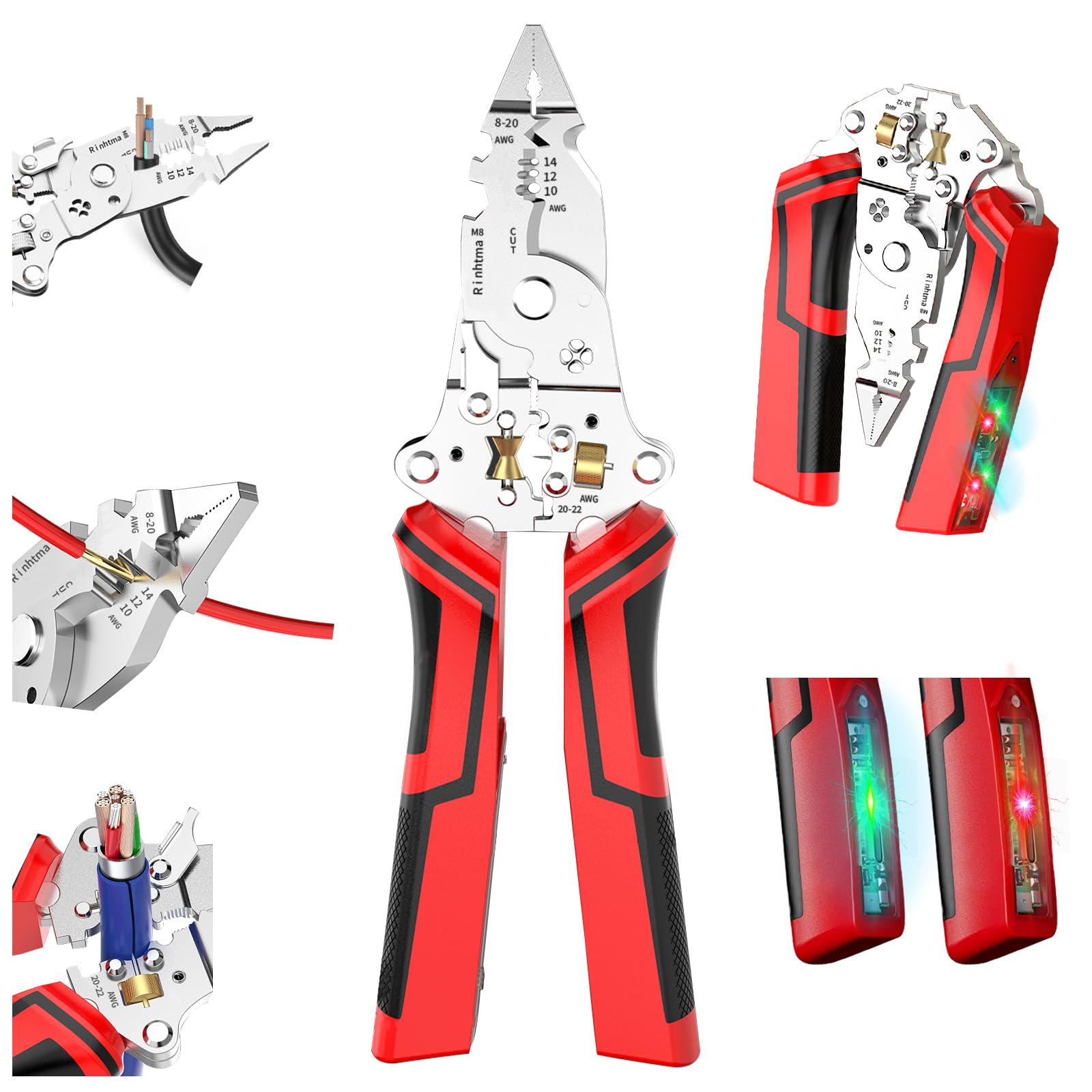 Photo 1 of 14-in-1 Wire Stripping Pliers, 2026 New Rechargeable Wire Strippers Tool with Voltage Tester&Alarms, Detectable 12-250V, Heavy-Duty Electrical Pliers&Wire Cutters–for Professional and Home Use (Red)