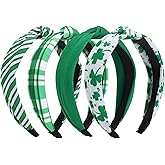 Ardorchid St.Patrick's Day Headbands Irish Green Striped Plaid Headband Lucky Leaf Shamrock Wide Knot Headband for Women Girls Gifts Hair Accessories Hair Hoop