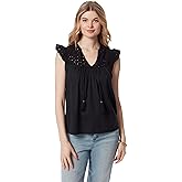 Jessica Simpson Womens Alisha Boho Ruffle Cap Sleeve Tie Front Pullover Top Standard
