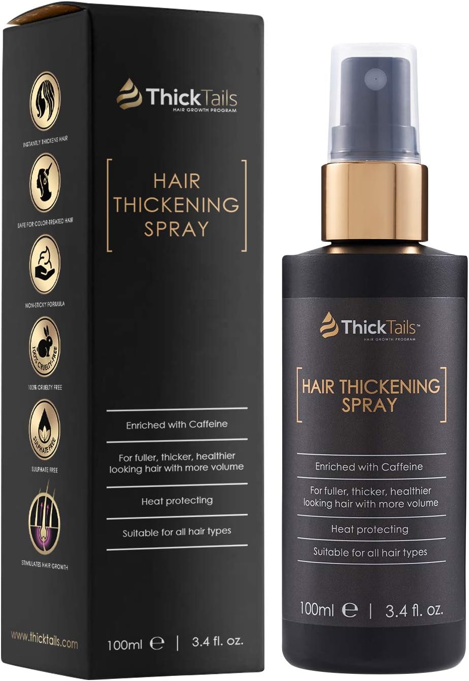 ThickTails Hair Thickening Spray for Instant Volume & Fuller-Looking Hair, Lightweight Pre-Styling Mist with Caffeine