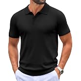 COOFANDY Mens Knit Polo Shirts Casual Short Sleeve Button Down Polo Shirt | Knit polo, soft, breathable, stretch, 3-button placket, elastic ribbed cuffs and hem, casual, business, classic, stylish
