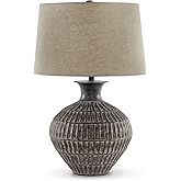 Signature Design by Ashley Magan 285." Textured Bronze Metal Table Lamp, Antique Brown Finish