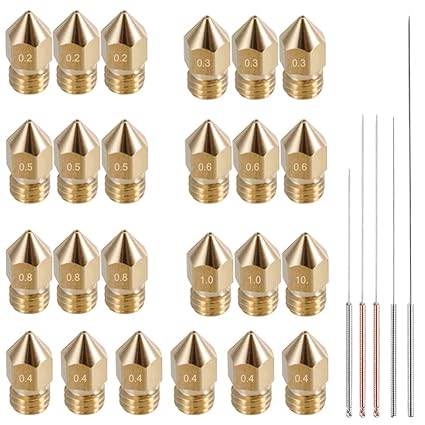 AFUNTA 24 Stück M6 3D-Drucker Extruder Messingdüsen Druckköpfe für 1,75 mm MK8 Makerbot, ANET A8 und CR-10 Drucker, 7 Größen 
