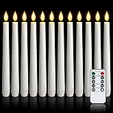 Meigic 12 Pcs Flameless Taper Candles with Remote and Timer, 9.6 Inches Plastic LED Candlesticks, White Battery Operated Window Candles, for Home Wedding Christmas Party Decoration