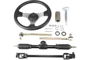 ASECUPDAT 300mm Steering Wheel,Gear Rack Pinion Tie Rod Rack,435mm /17.1'' Adjustable Shaft Assembly compatible with Buggy 110cc 125cc 140cc Go Kart Golf UTV ATV Accessories