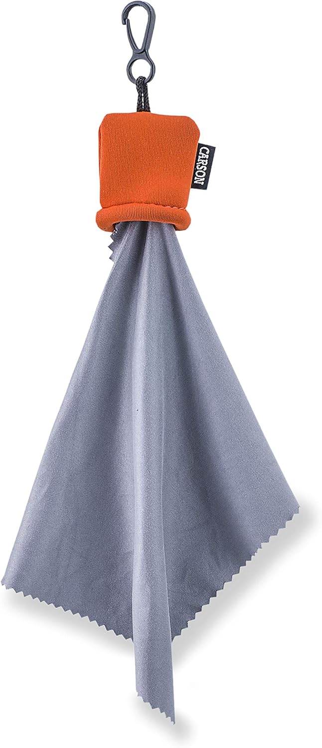 Carson Stuff-It Microfiber Lens Cloth Cleaning System for Eyeglasses, Smartphones, Tablets, Optics Lenses, Cameras and More, 6.25'' x 6.25'' - Orange (SN-40OR) : Clothing