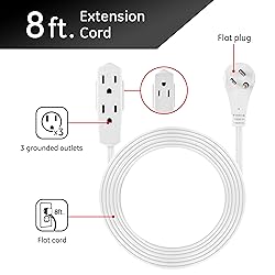GE 3-Outlet Flat Extension Cord 8 Ft Grounded