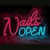 Nail sign Nail neon sign Nails Open Neon Sign for Salon Led sign accessories Nail Salon sign Nail Salon decor wall decor for windows (16x9.7", Nails Open)