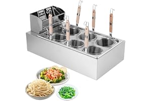 JIAWANSHUN Commercial Pasta Cooker with 6 Noodle Baskets, 50-250℃ Temperature Adjustable, 110V Electric Noodles Cooking Machine for Restaurant, Stainless Steel Dumpling & Ramen Cooker