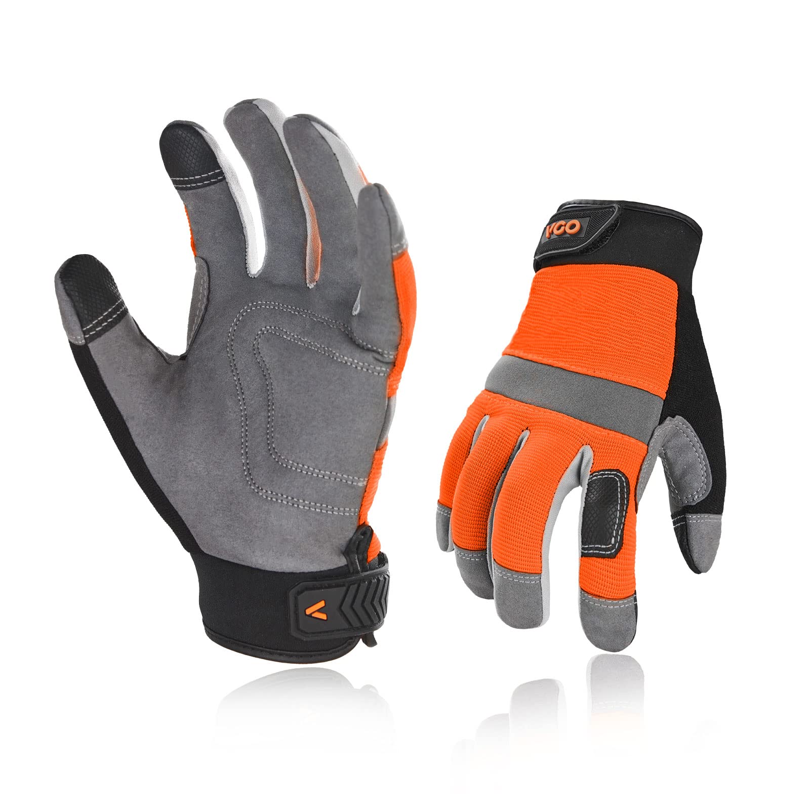 Vgo... 2Pairs Safety Work Gloves,Builder Gloves,Gardening Gloves,Light Duty Mechanic Gloves(SL7584,Orange,XL,2Pairs)