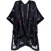 WeHello Women's Burnout Velvet Kimono Long Cardigan Cover Up Casual Outfit