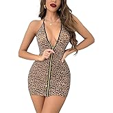 Kimfeng Womens Lingerie for Women Sexy Leopard Print Bodycon Mini Dress Spaghetti Strap Mesh Club Beach Party Cami Dresses