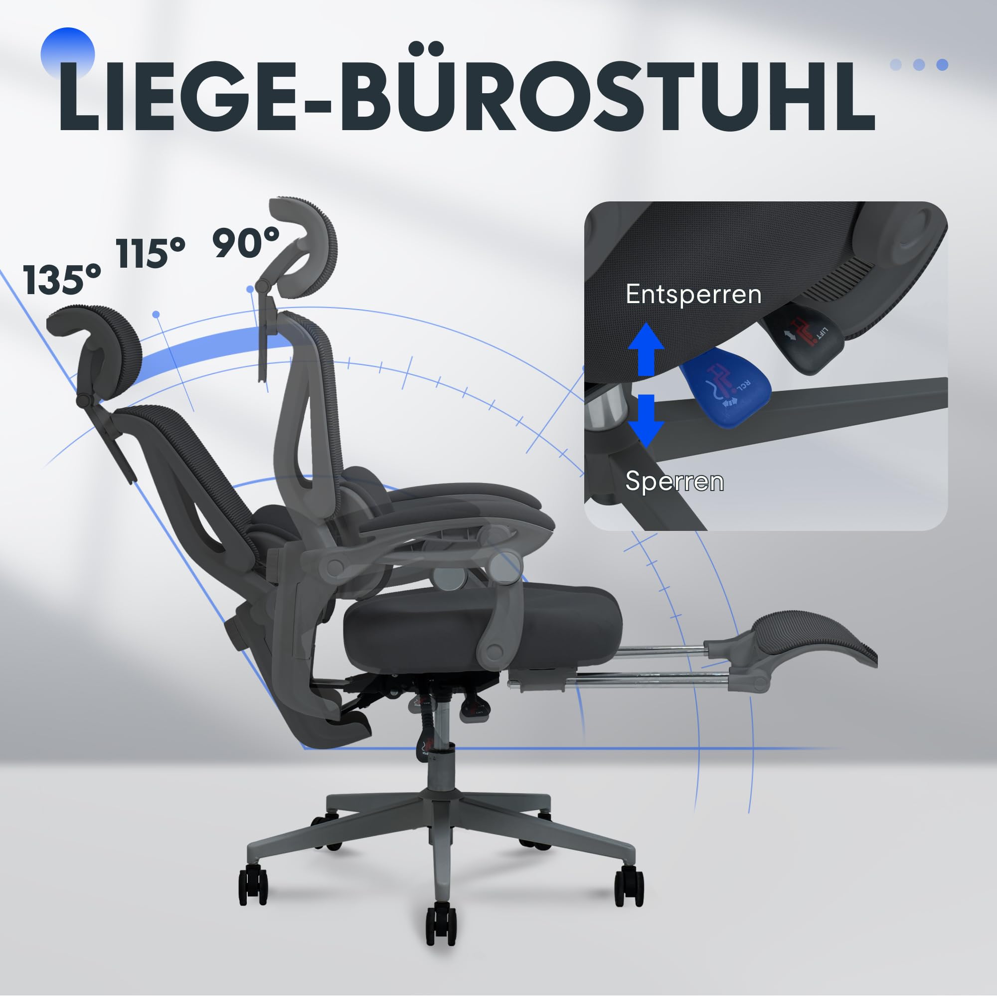 FLEXISPOT Ergonomischer Bürostuhl mit Fußstütze, X-förmiger Schreibtischstuhl mit 135°-Neigung, Gekoppelte Armlehnen mit zonenweise Einstellbarer Lendenstütze, Drehstuhl, 3D-Kopfstütze, Schwarz 7