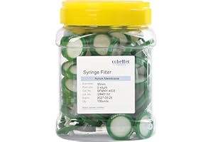 COBETTER 100 Pack Syringe Filter Nylon Lab Filters 0.45μm Pore Size 33mm Diameter Hydrophilic Filtration Non-sterile, Green