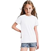 KEREDA Girls Shirts Short Sleeve Soft Cotton T-Shirts Plain Tees Tops Clothes for Kids