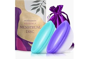 Ecoblossom Menstrual Disc - Set of 2 Reusable Period Discs - Premium Design with Soft, Flexible, Medical-Grade Silicone + 1 Storage Bag (1 Small + 1 Large)