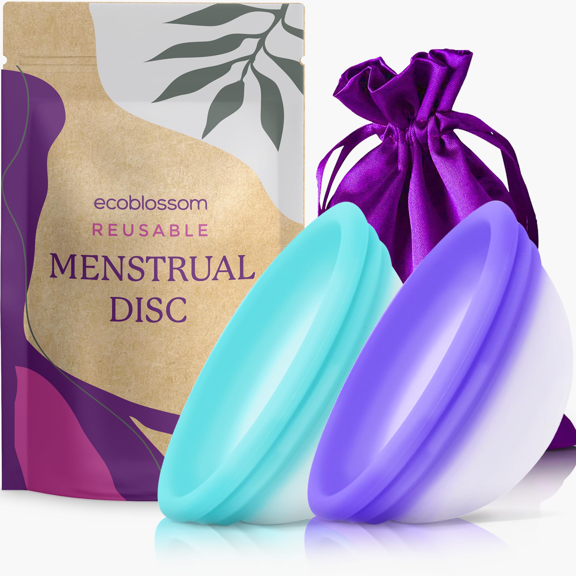 Photo 1 of Ecoblossom Menstrual Disc - Set of 2 Reusable Period Discs - Premium Design with Soft, Flexible, Medical-Grade Silicone + 1 Storage Bag (1 Small + 1 Large)