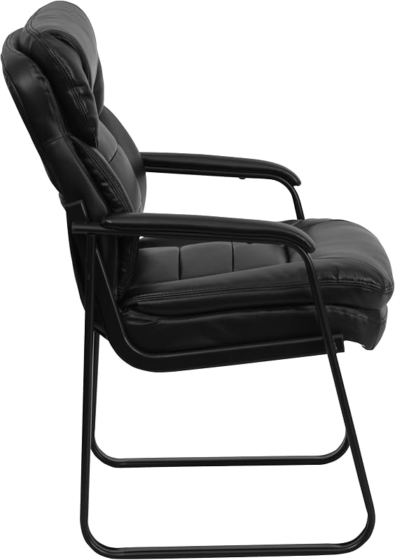GO-1156-BK-LEA-GG Side Chair exécutif en Cuir Noir avec Sled Base de