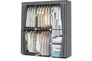 YOUUD Portable Closet 50 Inch Wardrobe Closet for Hanging Clothes with Non-Woven Fabric Cover and Hanging Rods, Quick and Easy Assembly, Grey