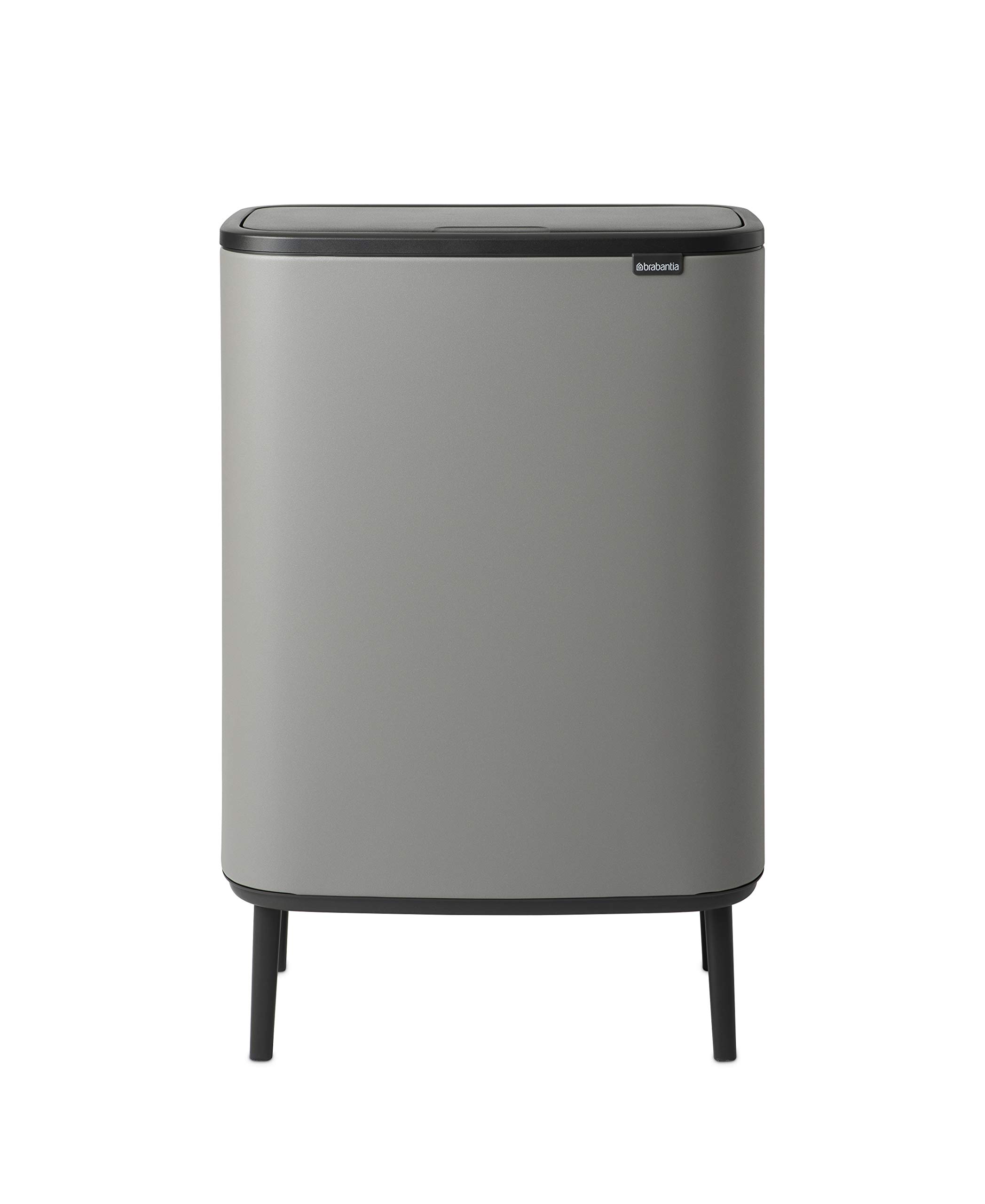 Brabantia Bo Touch Bin Hi - 2 x 30L Inner Buckets (Mineral Concrete Grey) Large Waste/Recycling Kitchen Bin - Soft-touch