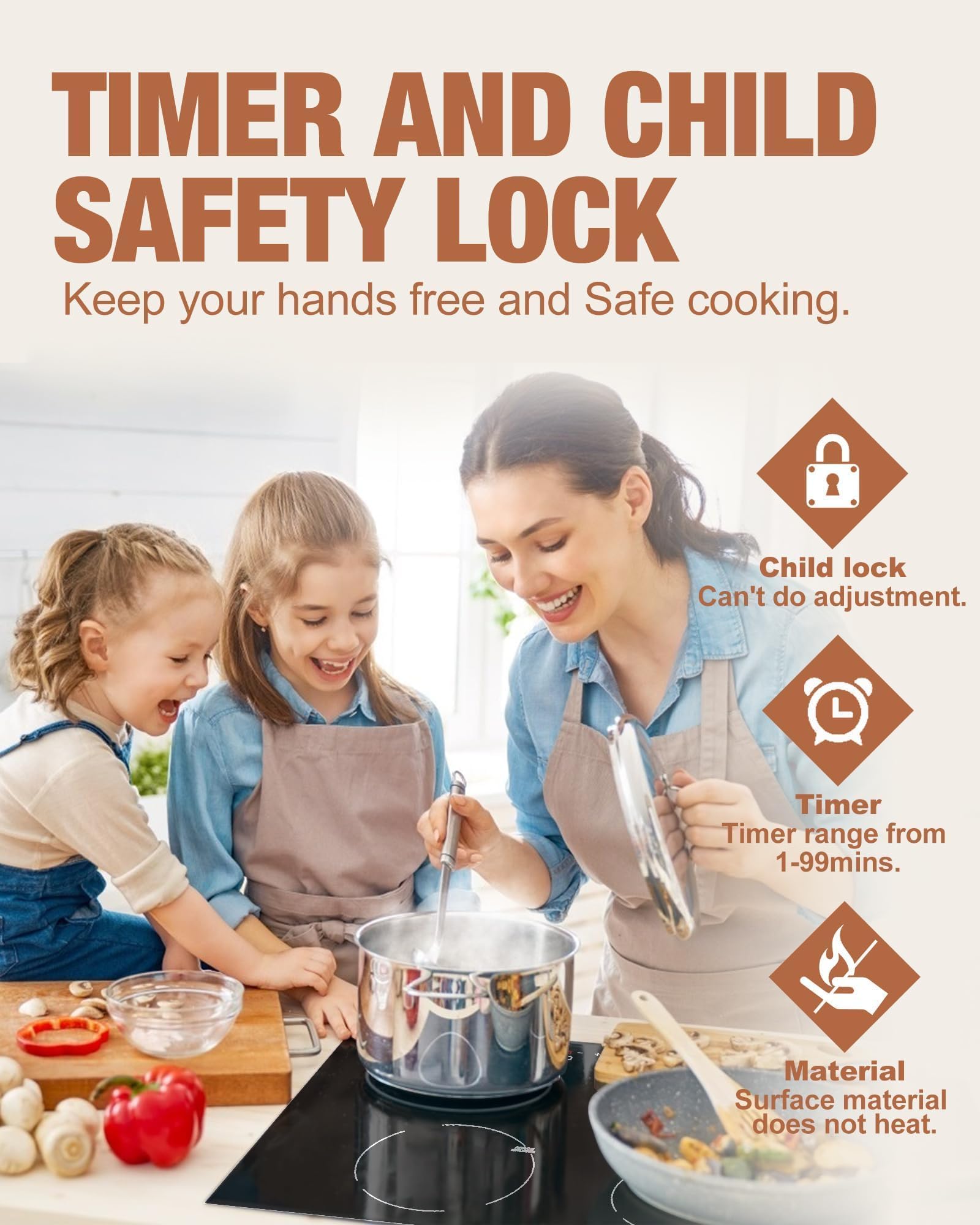 Induction Cooktop 30 Inch with 4 Boost Built-in Electric Stovetop with Timer Child Safety Lock 9 Power Levels Shutdown 7000W for RV, Apartment, Kitchen