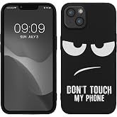 kwmobile TPU Silicone Case for Apple iPhone 13 - Soft Flexible Phone Cover with Non-Slip Grip, Don't Touch My Phone White/Black