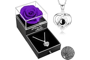 TRAALL Valentines Day Gifts for Her Preserved Purple Real Rose with I Love You Necklace -Eternal Flowers Rose Gifts for Mom Wife Girlfriend on Valentines Day Mothers Day Anniversary Birthday Gifts for Women