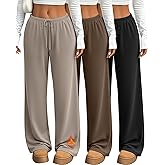 Yearntown 3 Pack Women's Fleece Lined Sweatpants Wide Leg Lounge Thermal Pants Baggy Drawstring Warm Joggers with Pockets