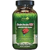 Irwin Naturals Brain Awake RED with Nitric Oxide Booster - 60 Liquid Soft-Gel - Support Brain Health & Optimize Performance - 20 Total Servings