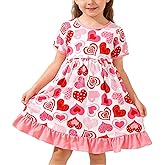 Valentines Toddler Girl Dress Love Hearts Print Ruffle Long Sleeve Casual Dress 3-8Y