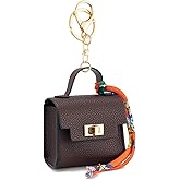 WOZEAH Mini Backpack Keychain for Women,Small Change Pouch Coin Purse Twist-lock with Key Headset Bag（Brown）