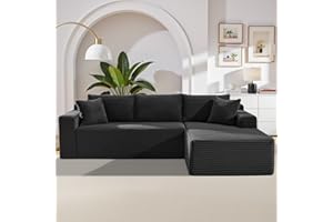 HANXIN Cloud Sectional Couch,105 Inch Modular Sectional Sofa with Deep Seat,Modern Corduroy Boneless Couches with L-Shape Chaise for Living Room Bedroom,No Assembly Required (Black, Right Facing Chaise)