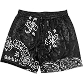DIOTSR Mens Paisley Graphic Shorts Athletic Basketball Bandana Shorts Running Streetwear Y2k Drawstring Waist
