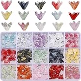 PONABEADIY 1 Box 150Pcs Flower Colorful Glass Beads Transparent Two Tone Lily Flowers Crystal Cute Lampwork Loose Spacer Bead Bulk for Jewelry Making Earrings Bracelets Necklaces DIY Crafts Supplies