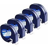 Compatible with Dymo LetraTag Label Maker Refills 91331 Plastic White Tape 12mm x 4m (1/2" x 13'), for Labeler Letra Tag 200B, LT 100T 100H Plus, 5-Pack Label KINGDOM Cartridges