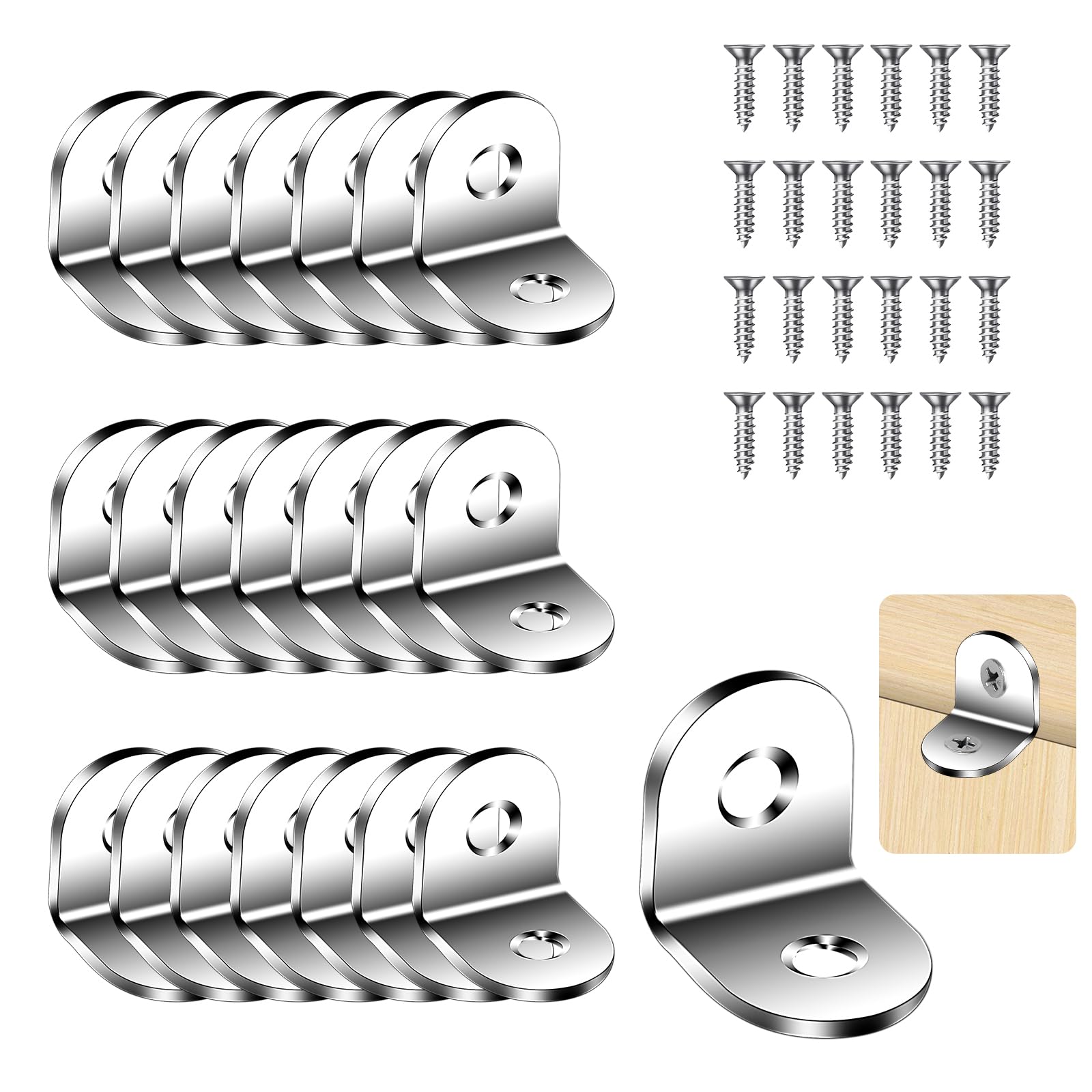 Flintronic L Brackets, 22 Packs for Wood with 44 Screws, 20*20*16mm Corner Brace Metal Brackets for Furniture, Windows and Cabinets