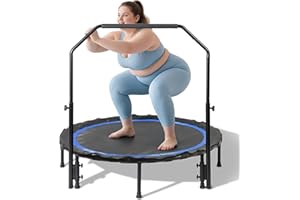 TUYOHW Foldable Mini Trampoline Load 330lbs, 40"/48" Rebounder Trampoline for Adults with Durable Bungee Band and Adjustable Foam Handle for Home Gym, Small Exercise Trampoline for Indoor or Garden Workout