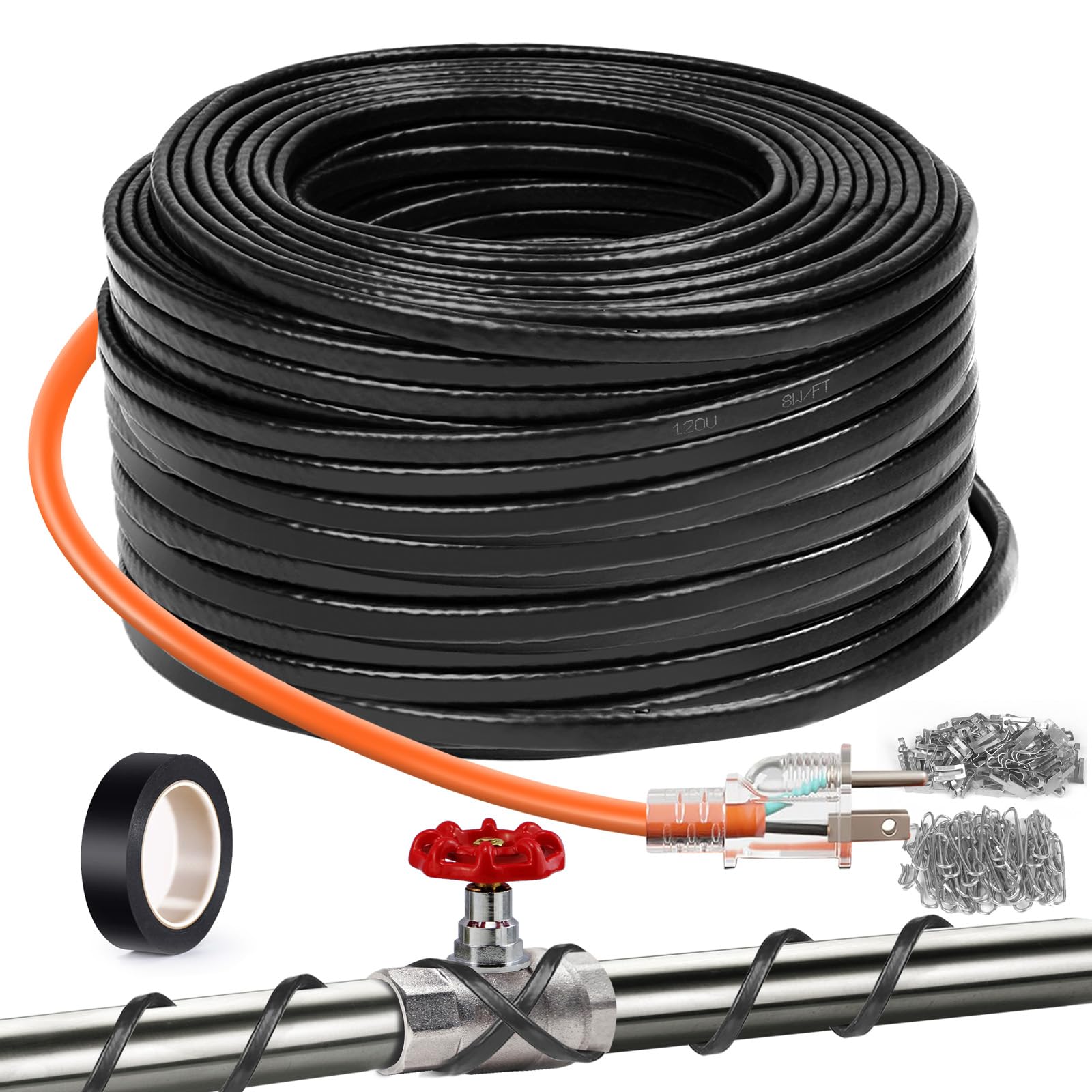 Photo 1 of JDZKOMKE 200FT?3FT-200FT?Pipe Heating Cable for Pipe Freeze Protection, Heat Cable for Water Pipes(Metal and Plastic), Pipe Heat Tape Keeps Water Flowing at -40°F 8w/ft, 120V