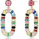 SNGIA Huggie Earrings, Gold Plated, Red, Pink, Sparkly Rhinestone Rectangle Dangle Earrings, Geometric Drop, Multi Color, Gemstone, Chunky Hoop, Dangling, Rhinstone, Women