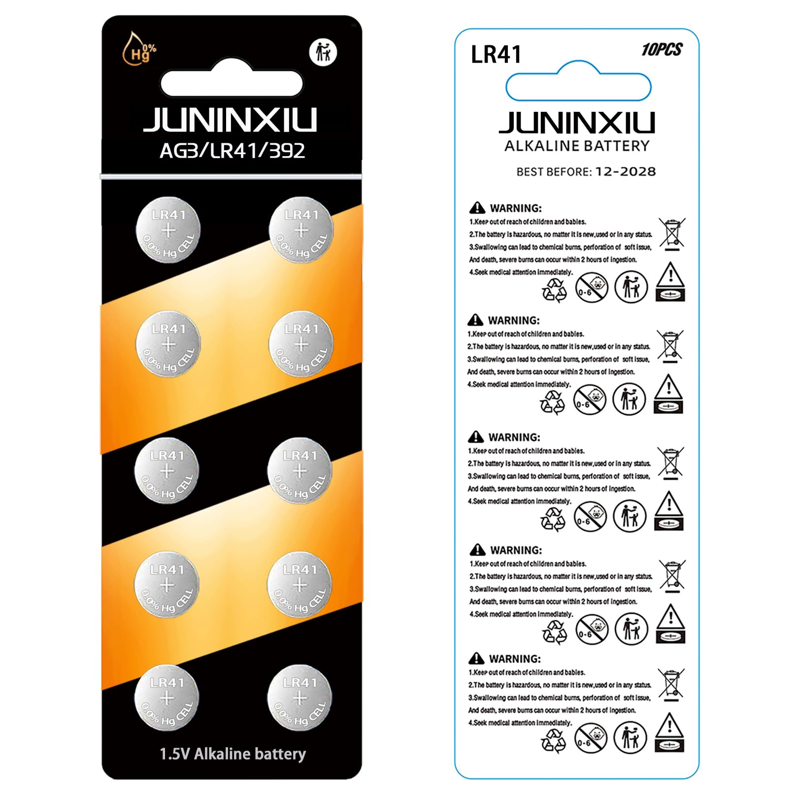JUNINXIU LR41 Battery L736F Battery AG3 Battery LR41 /192 / AG3 / V3GA/L736h 1.5V Battery Alkaline Button Cell Batteries (10 Count)