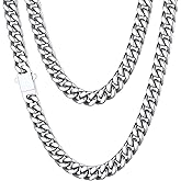 ChainsHouse Stainless Steel Mens Cuban Link Chain, Black/ 18K Gold Plated Miami Cuban Chain Necklace, 5mm/7mm/9mm/12mm/14mm Width, No Tarnish& Durable Hip Hop Mens Jewelry, 18